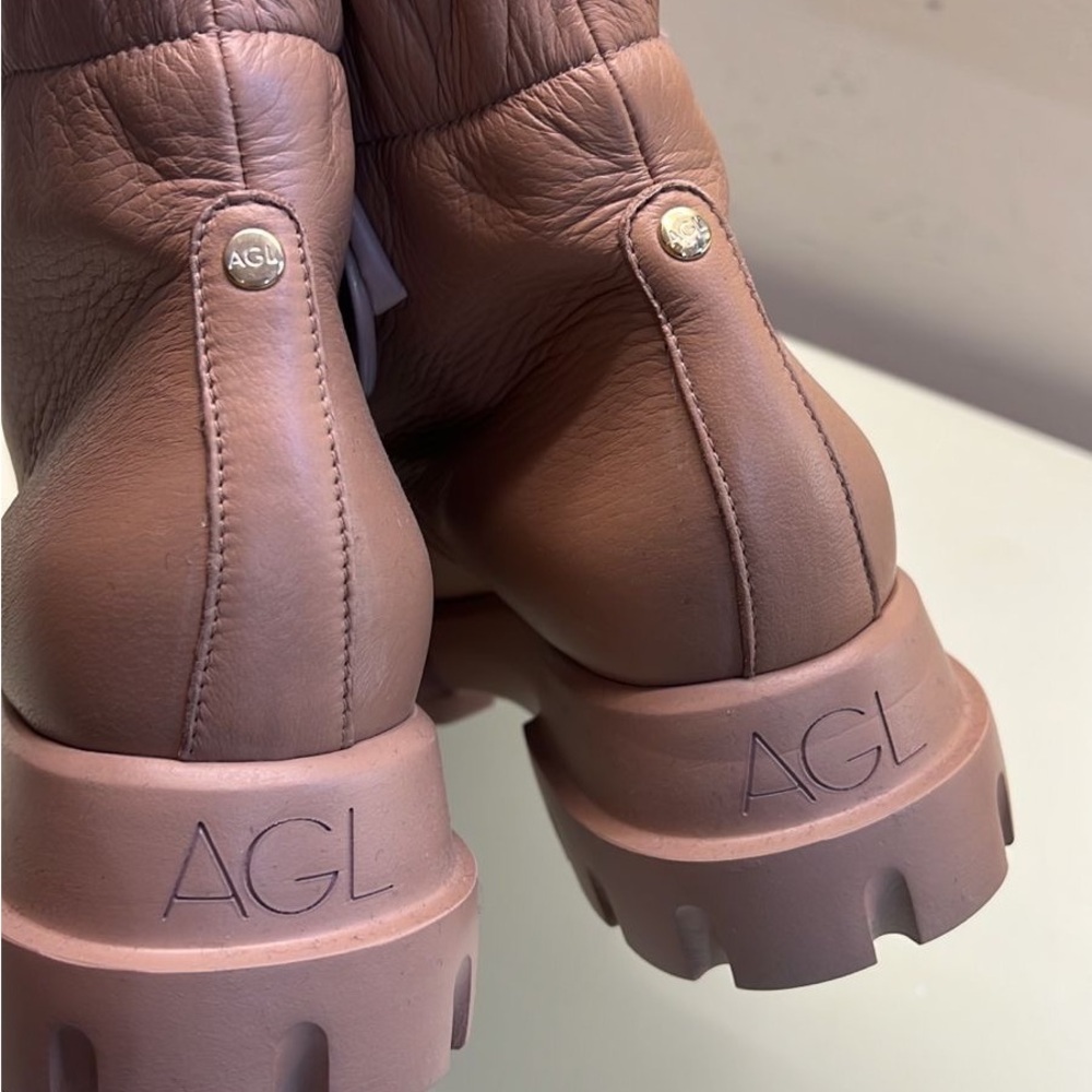 Unisex AGL Leather Tan Lace Up Boots made in Italy - Picture 4 of 7
